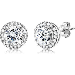 18K Gold Plated Stud Earrings with 925 Sterling Silver and Cubic Zirconia, Round